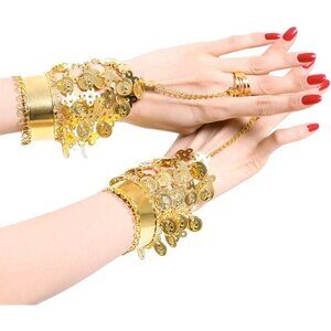 2 Pcs Belly Dance Gold Coin Bracelets Gypsy Jewelry Wrist Hand Bangle